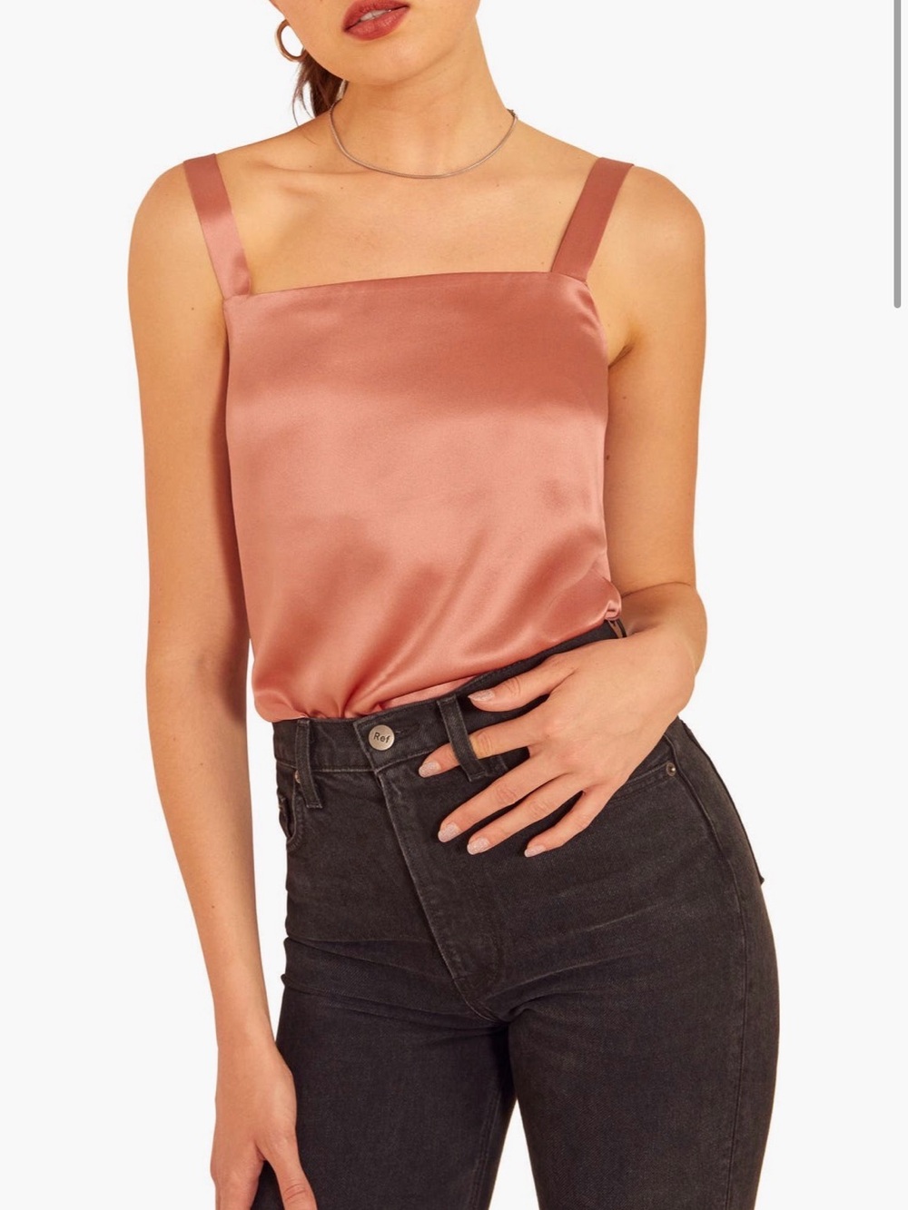 Reformation Satin Square-Neck Tank in Rosewood